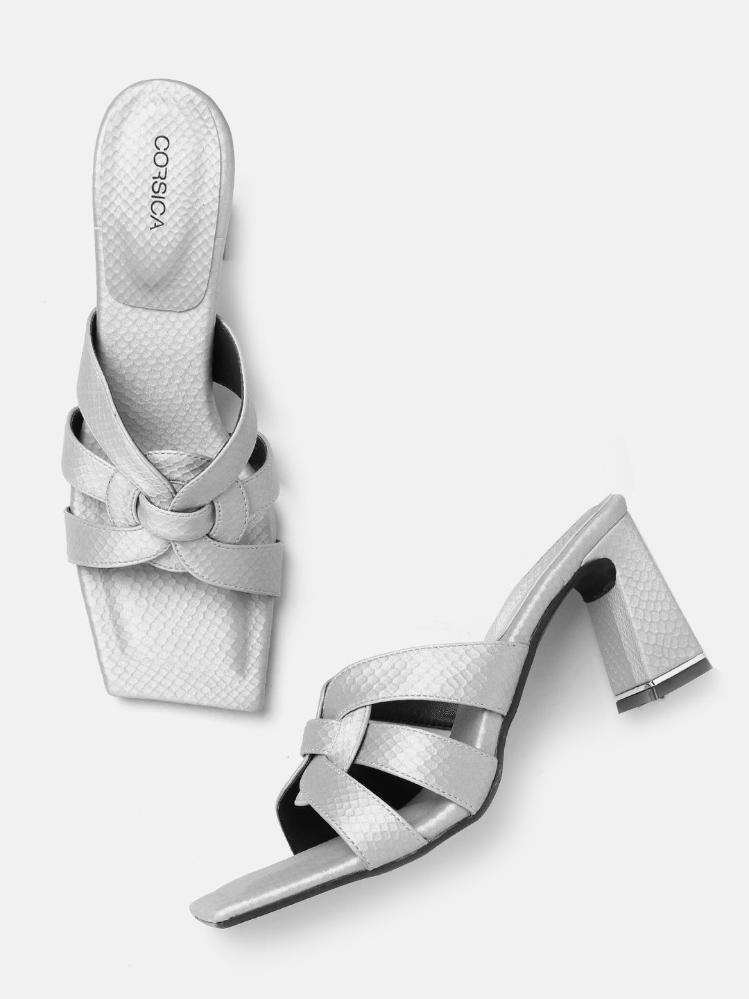 CORSICA Silver-Toned Textured Block Heels Price in India
