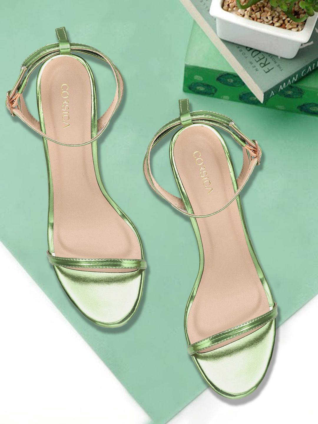 CORSICA Green Solid Sandals with Ankle Loops Price in India