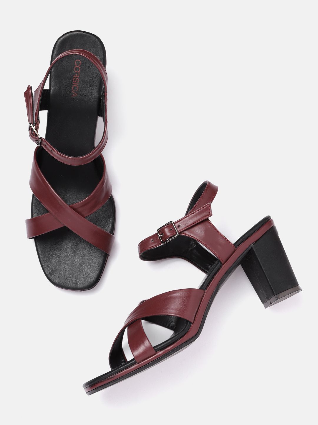 CORSICA Burgundy Block Sandals Price in India