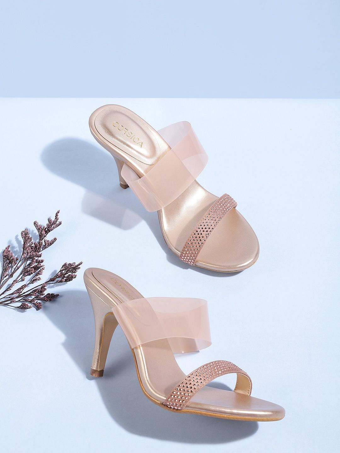 CORSICA Women Peach-Coloured Embellished Heels Price in India