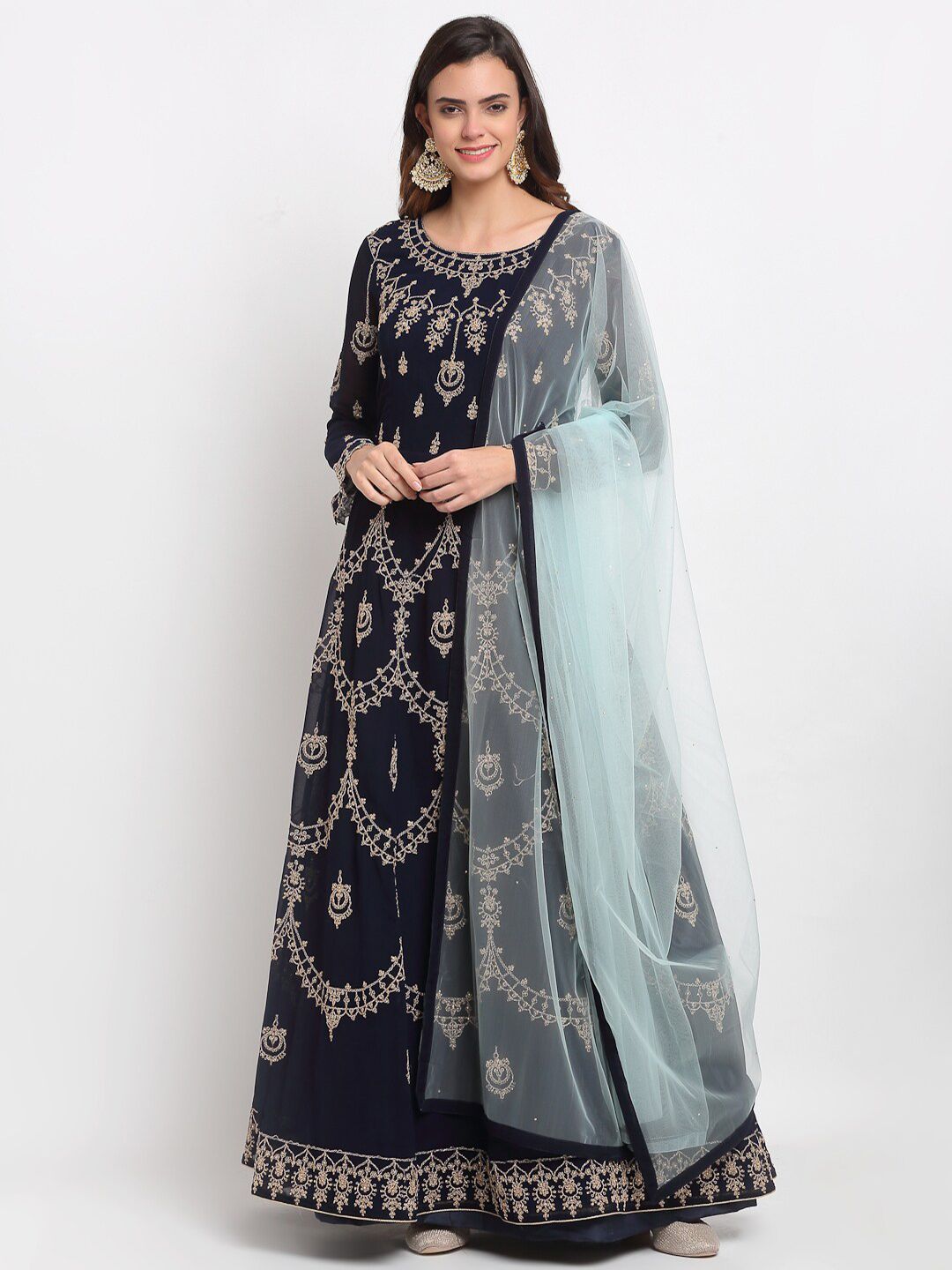 Stylee LIFESTYLE Navy Blue & Blue Embroidered Semi-Stitched Dress Material Price in India