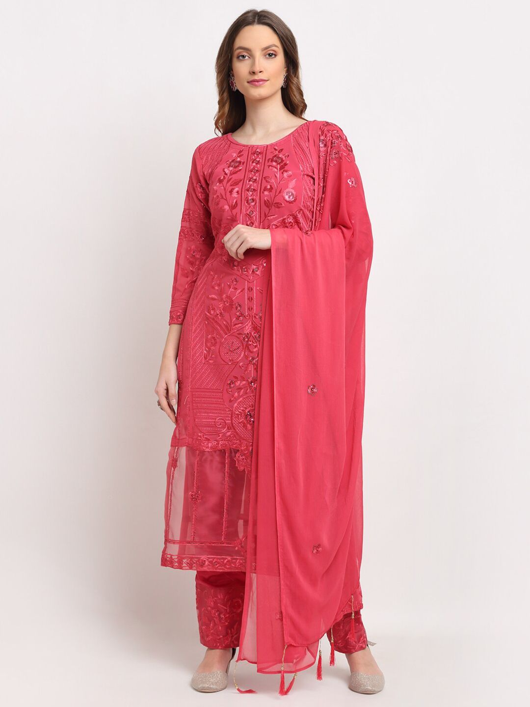 Stylee LIFESTYLE Coral Embroidered Semi-Stitched Dress Material Price in India