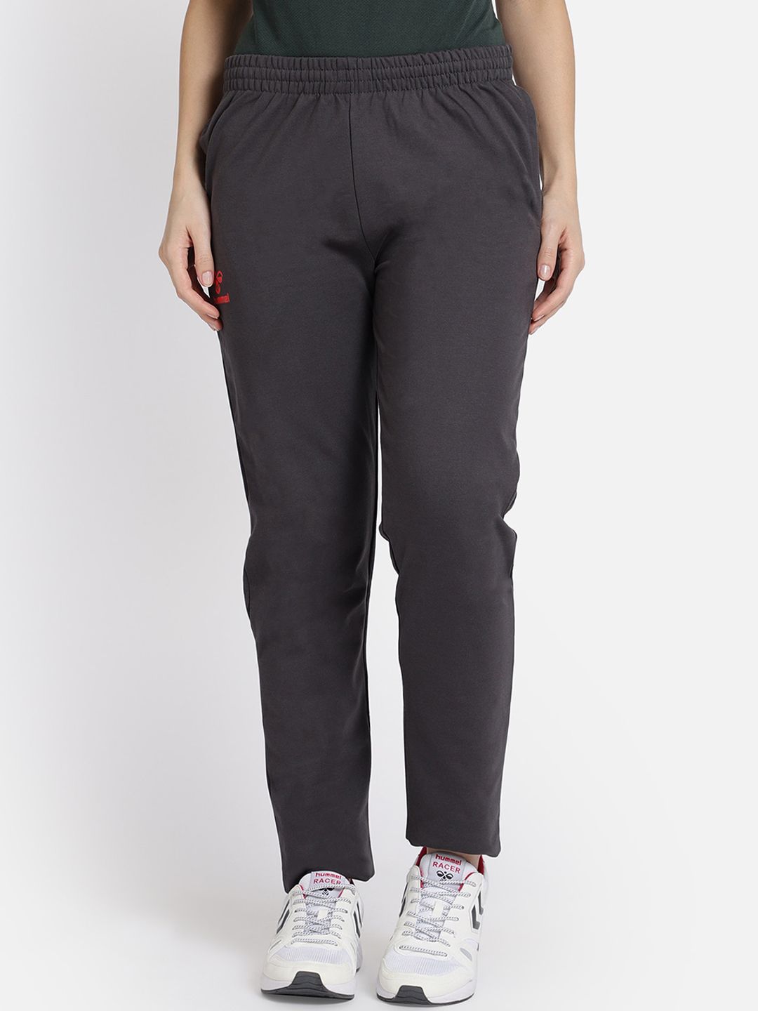 hummel Women Grey Solid Cotton Action Track Pants Price in India