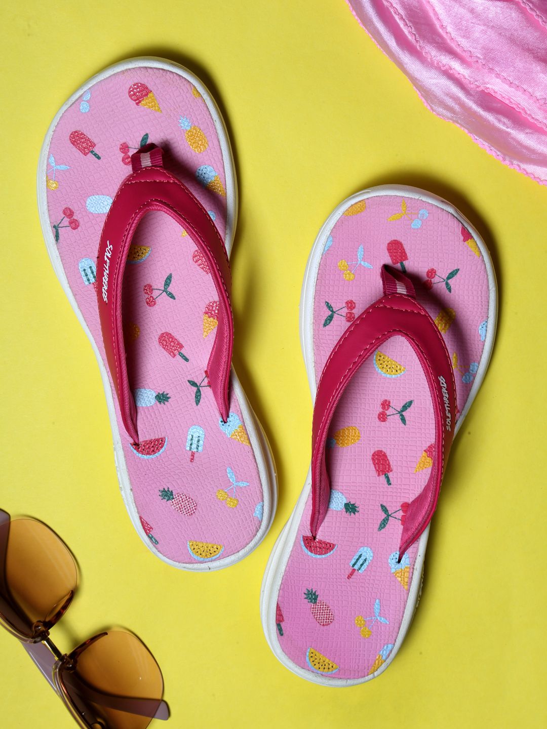 Solethreads Women Pink & White Printed Thong Flip-Flops Price in India