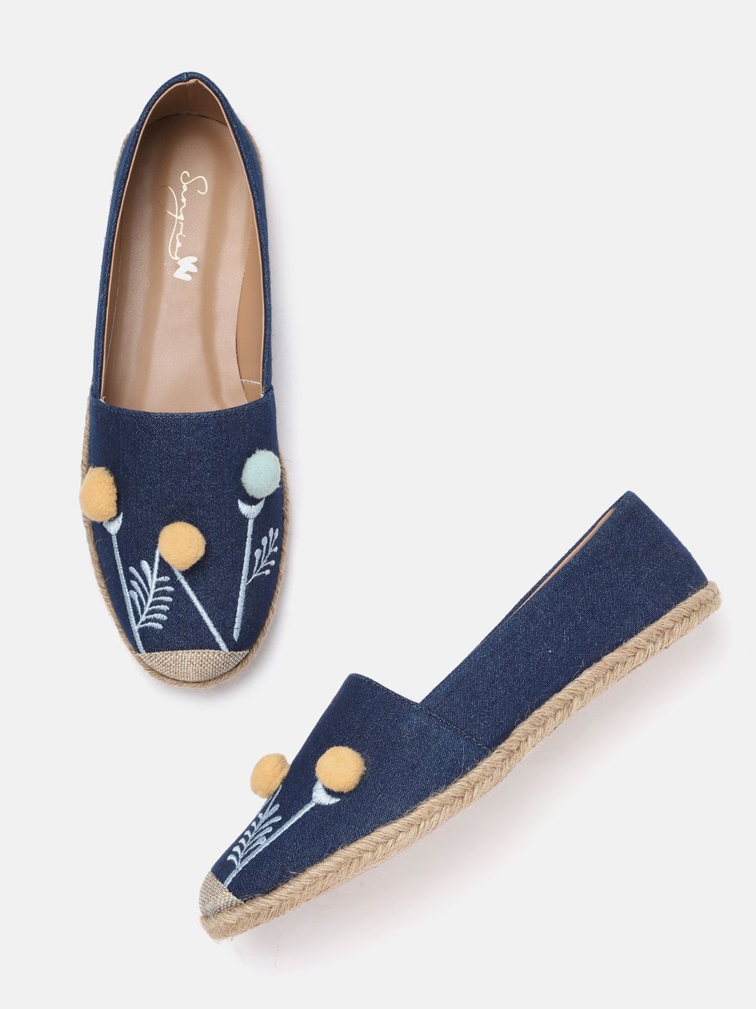 Sangria Women Navy Blue Embroidered  Espadrilles Price in India