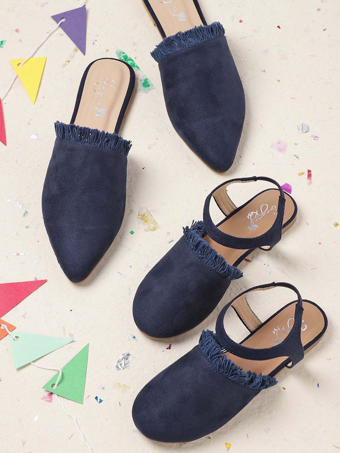 Sangria Women Navy Blue Solid Frayed Mules Price in India