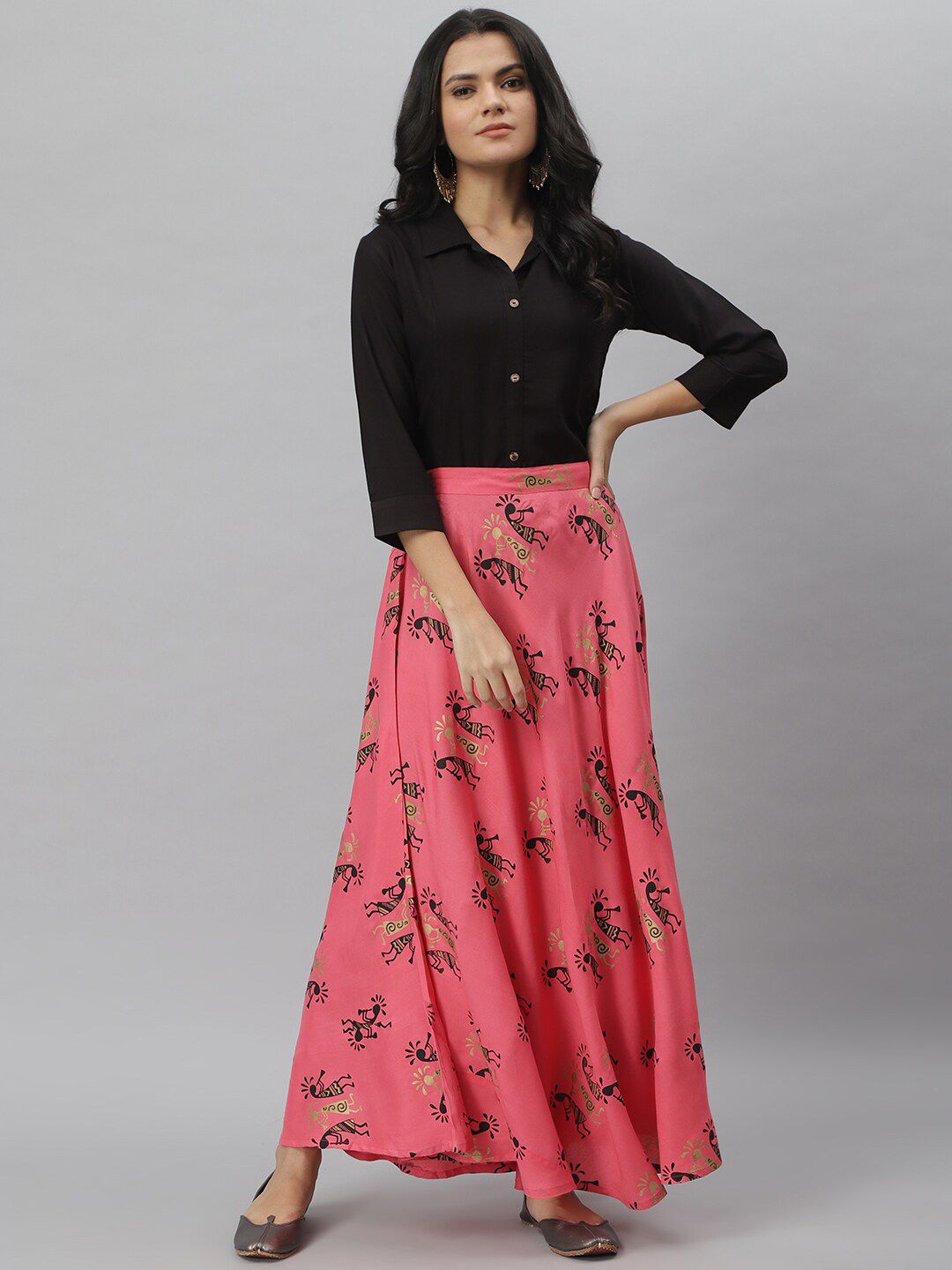 Stylum Women Black & Pink Shirt with Skirt Price in India