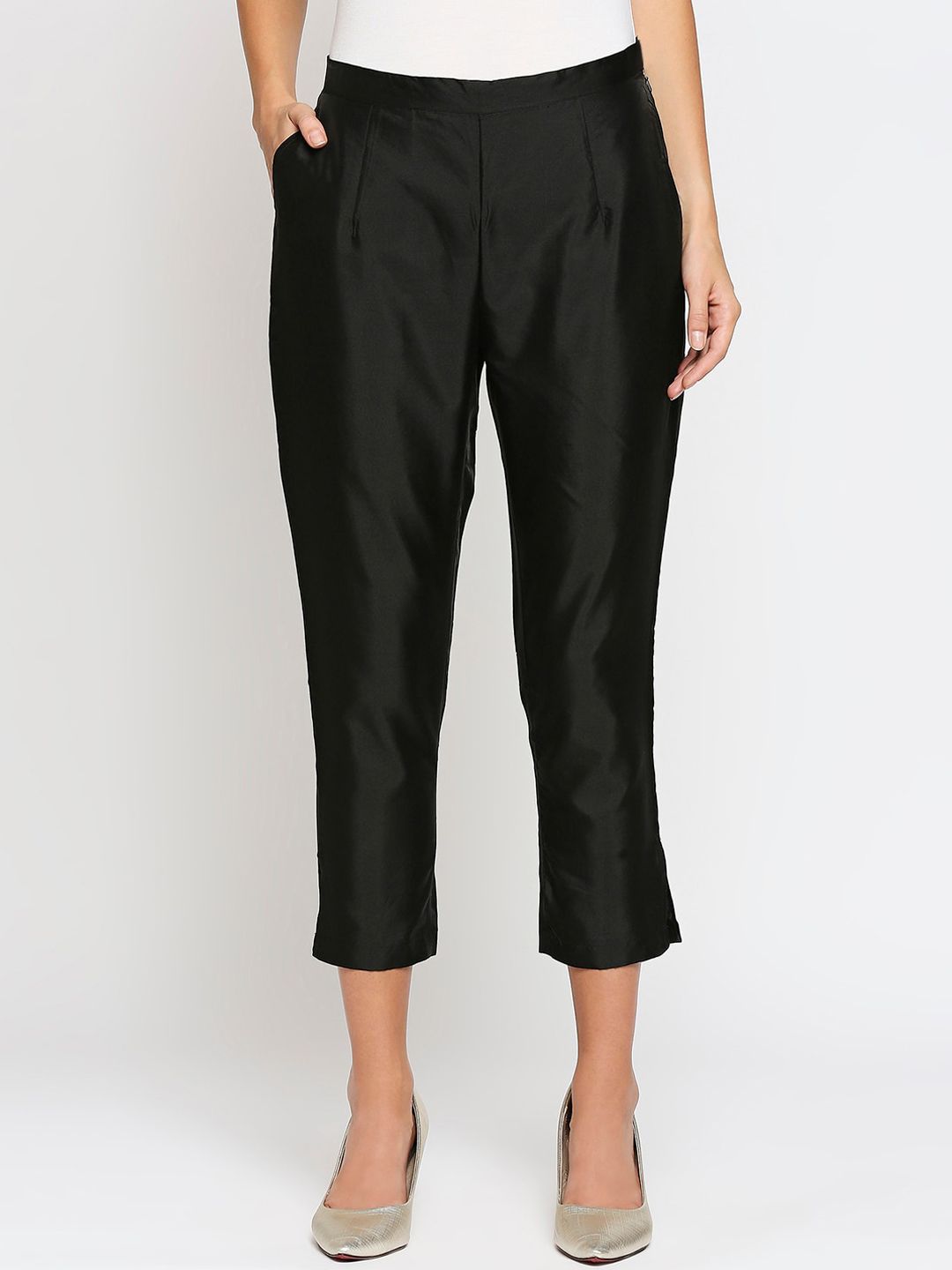 Ira Soleil Women Black Mid Rise Cropped Trousers Price in India