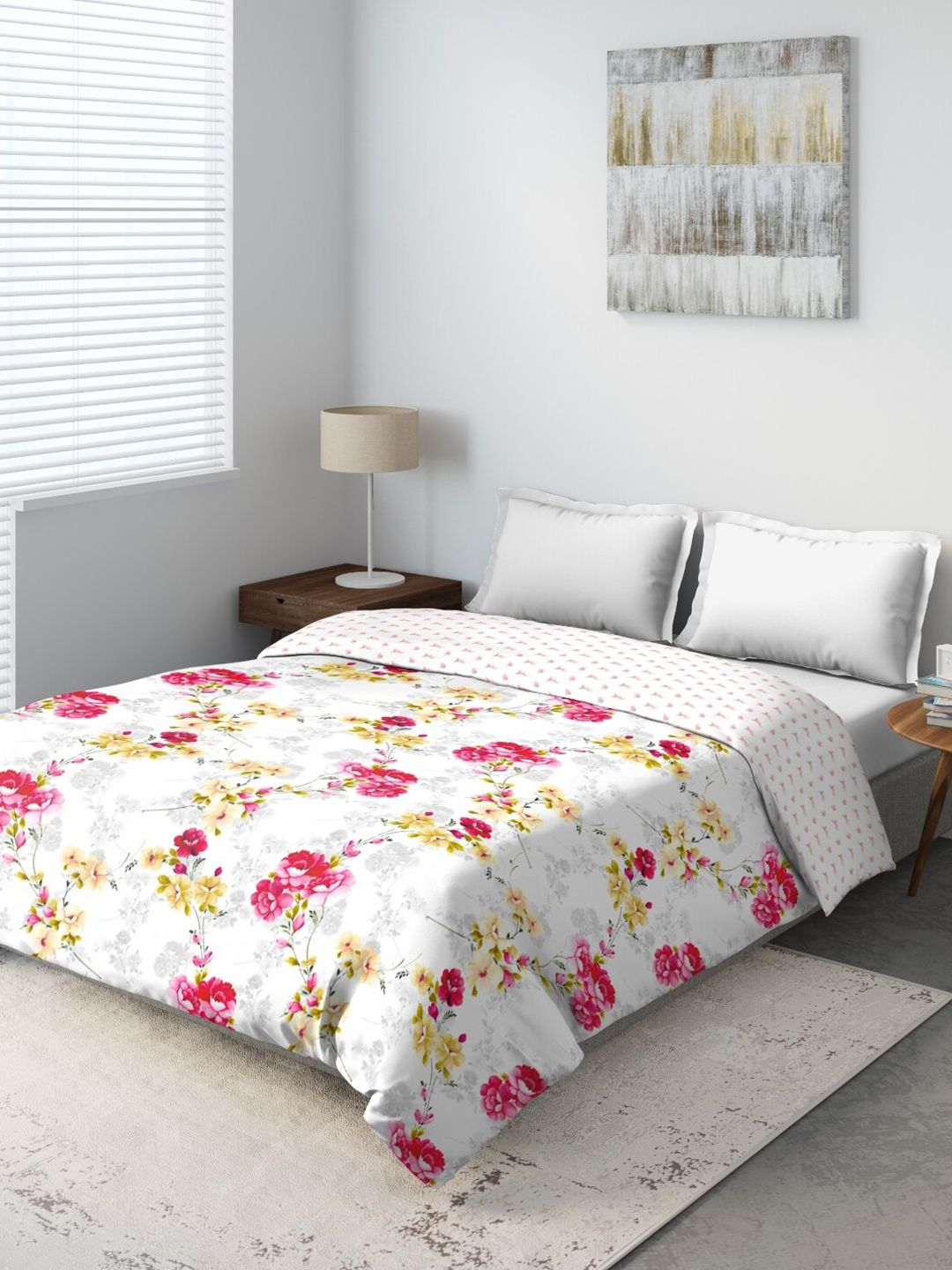 DDecor White & Pink Floral Printed Mild Winter 210 GSM Double Bed Comforter Price in India
