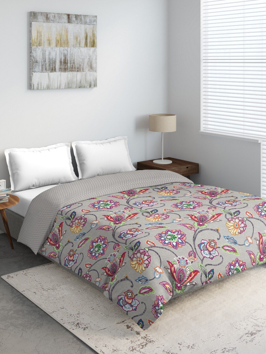 DDecor Grey & Pink Floral Printed Mild Winter 210 GSM Double Bed Comforter Price in India