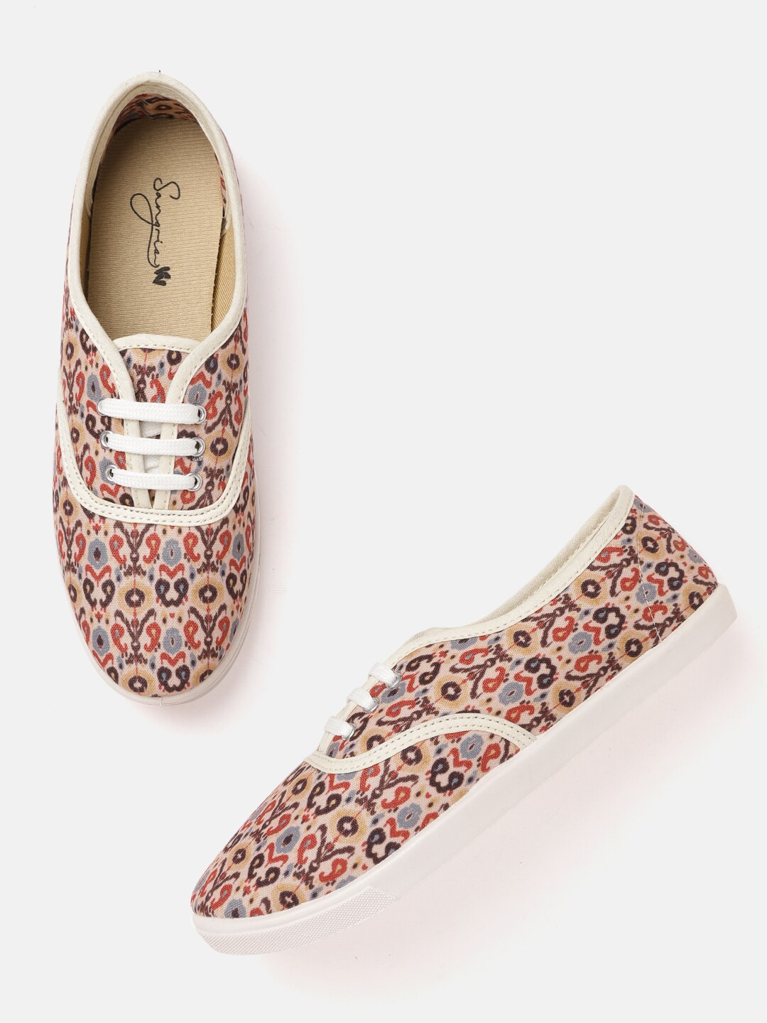 Sangria Women Peach-Coloured & Red Printed Sneakers Price in India