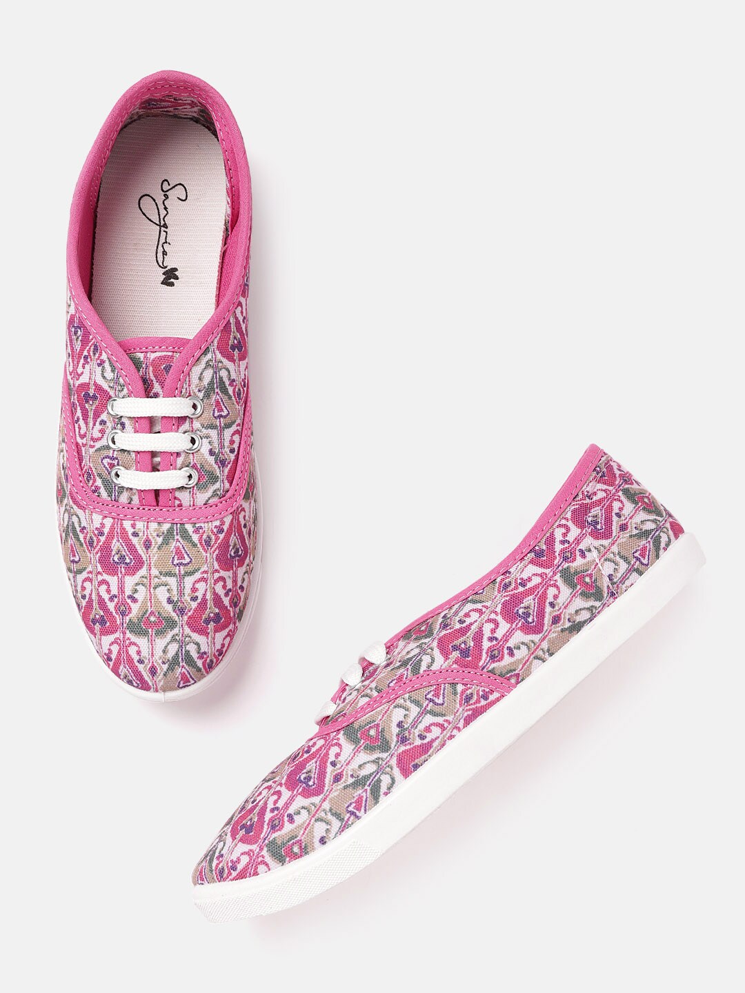 Sangria Women Off White & Pink Printed Sneakers Price in India