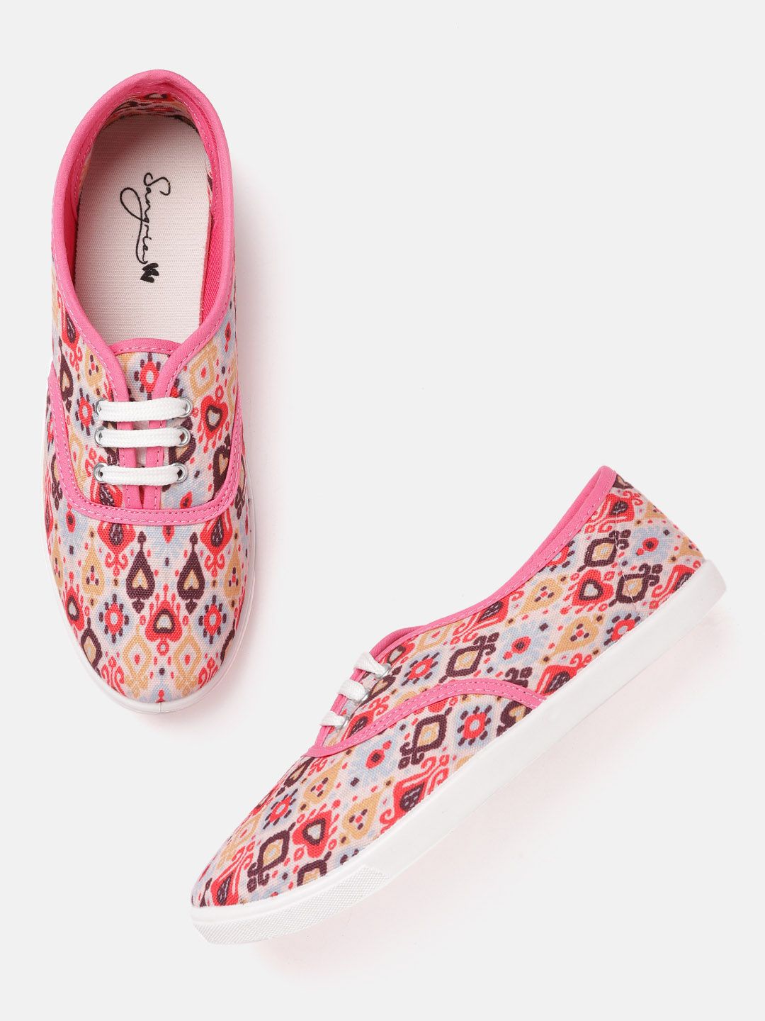 Sangria Women Off White & Pink Printed Sneakers Price in India