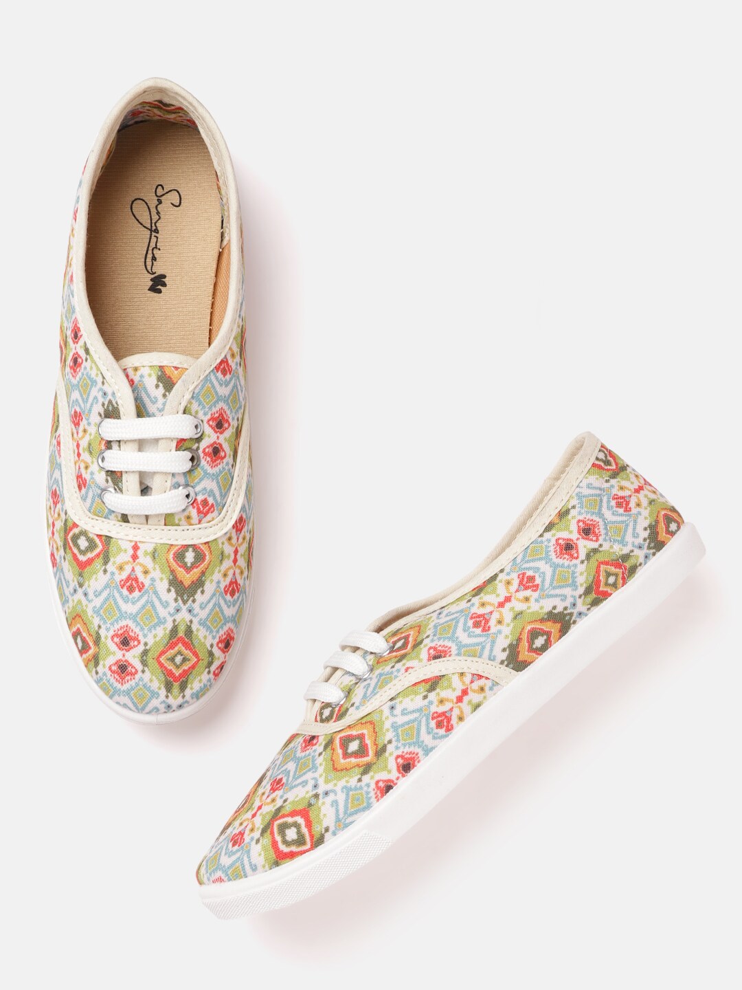 Sangria Women  White & Green Printed Sneakers Price in India