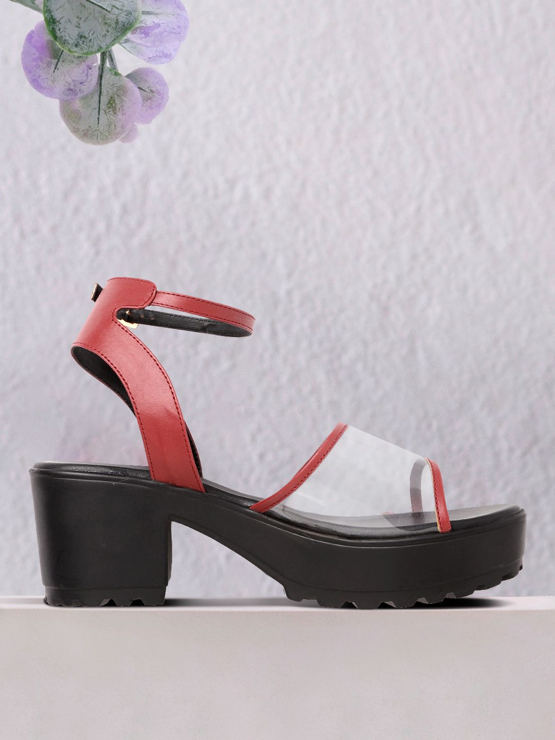 Roadster Rust & Black Solid PU Ankle Loop Block Heels Price in India