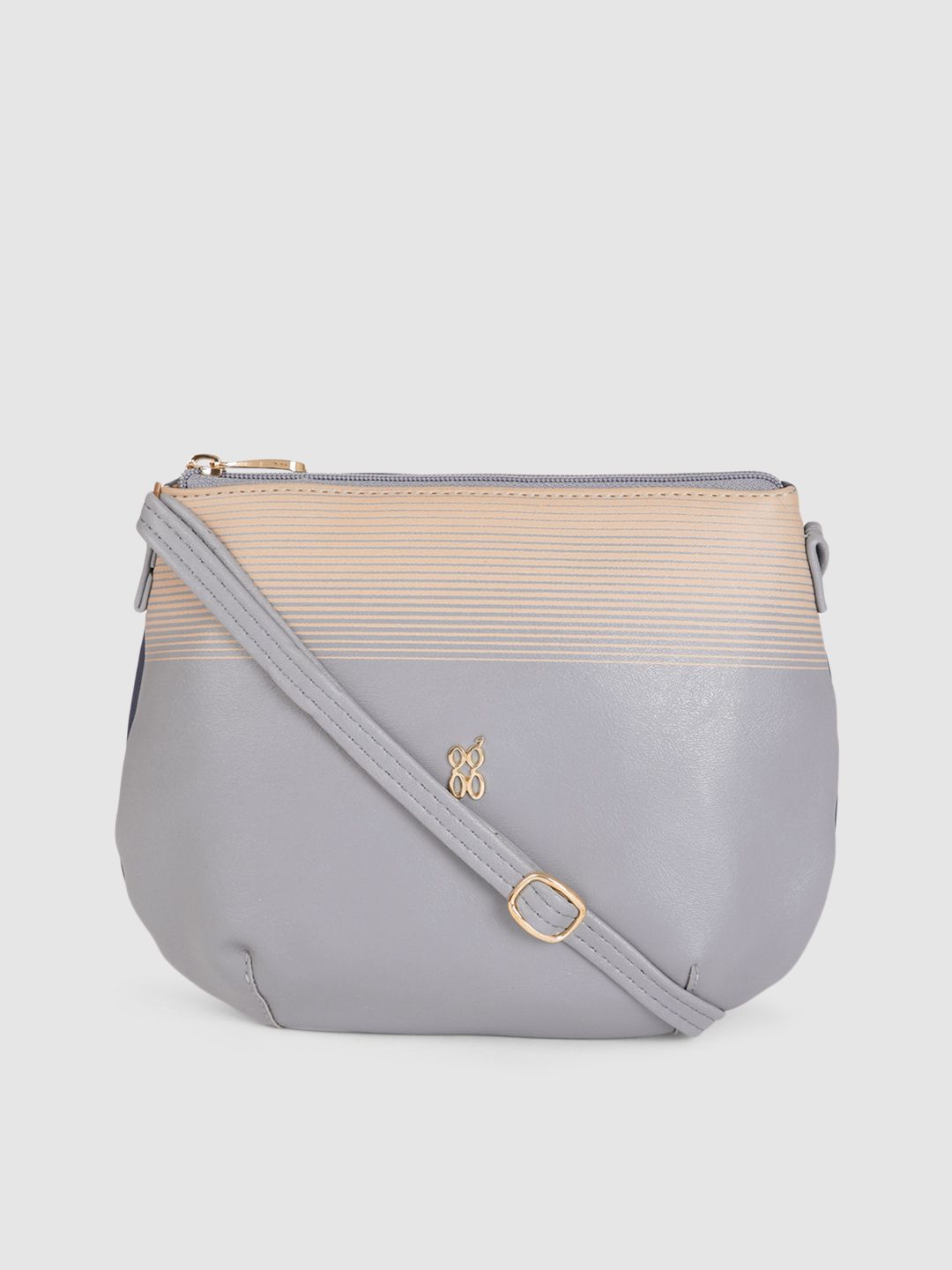 Baggit Grey & Beige Striped Structured Sling Bag Price in India