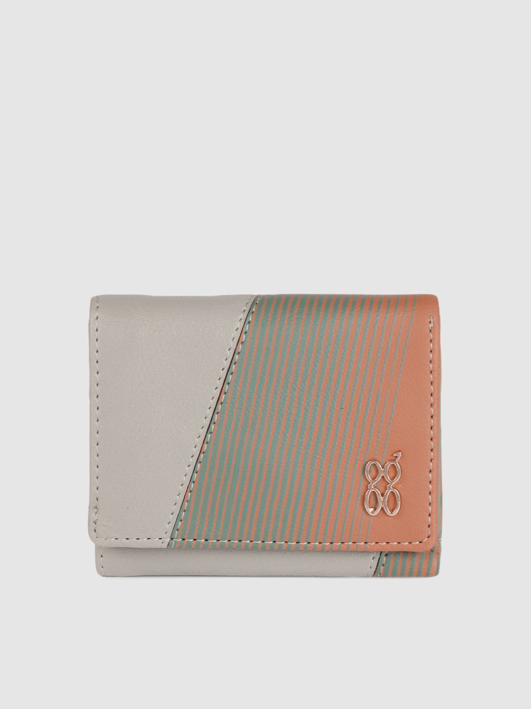 Baggit Women Grey & Green Colourblocked Three Fold Wallet Price in India