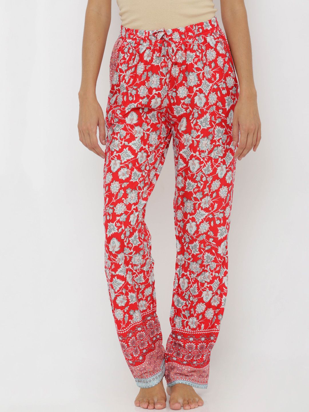 Candour London Women Red & White Printed Lounge Pants Price in India