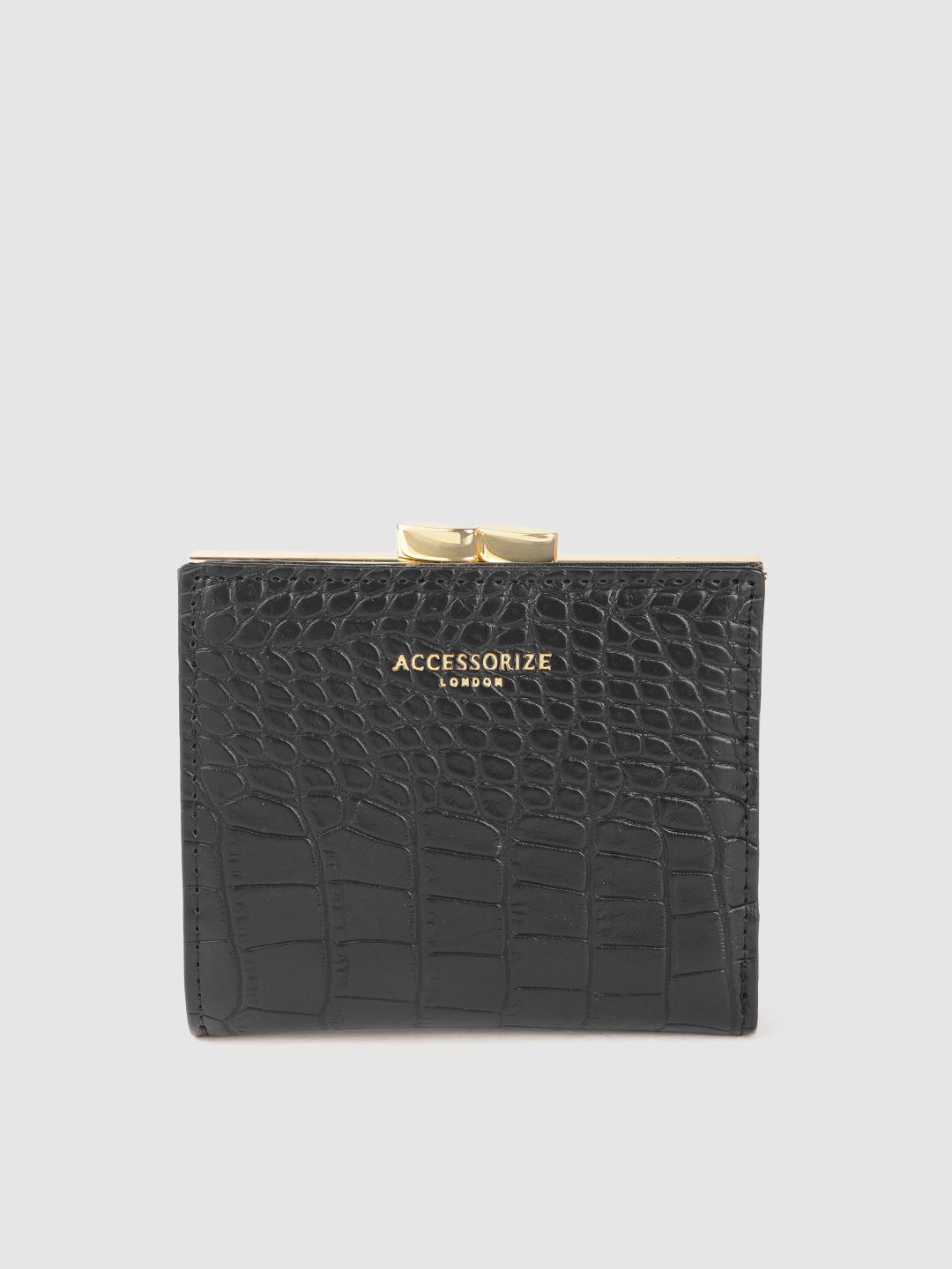 Accessorize Women Black Croc Textured Two Fold Wallet Price in India