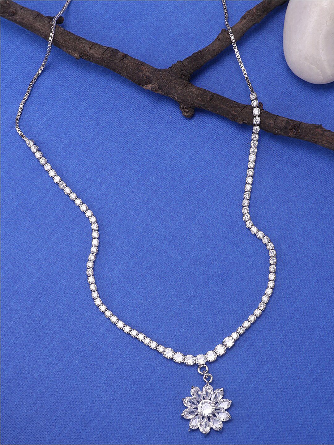 JEWELS GEHNA Woman Silver-Toned & White Silver-Plated Handcrafted Necklace Price in India