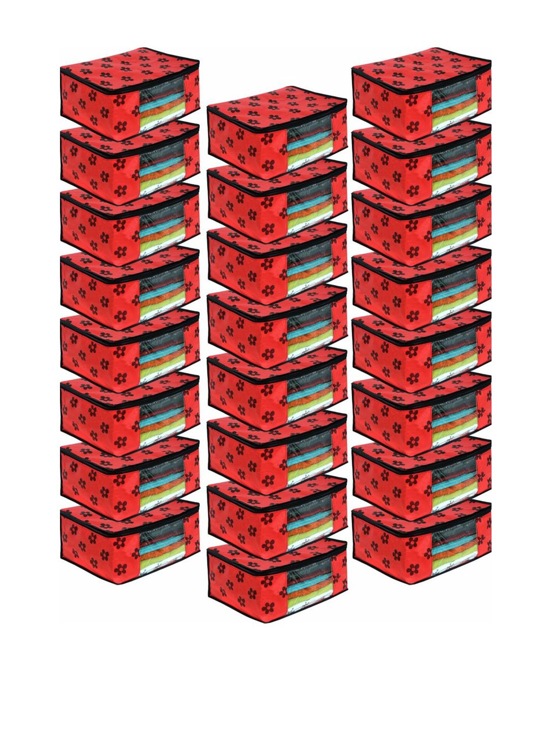 prettykrafts Set Of 24 Red Printed Saree Organizers With Transparent Window Price in India