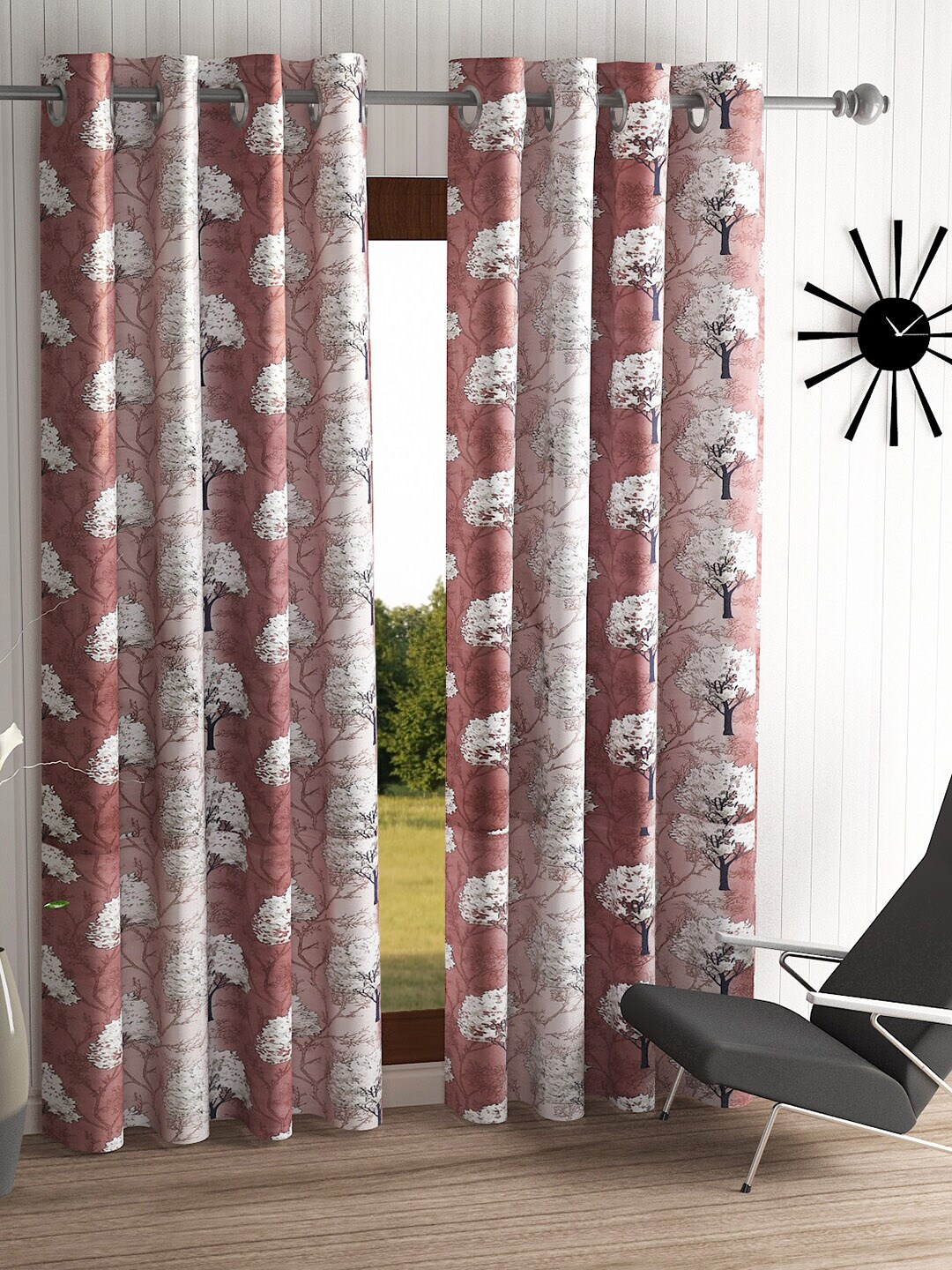 Home Sizzler Brown & White Set of 2 Floral Door Curtain Price in India