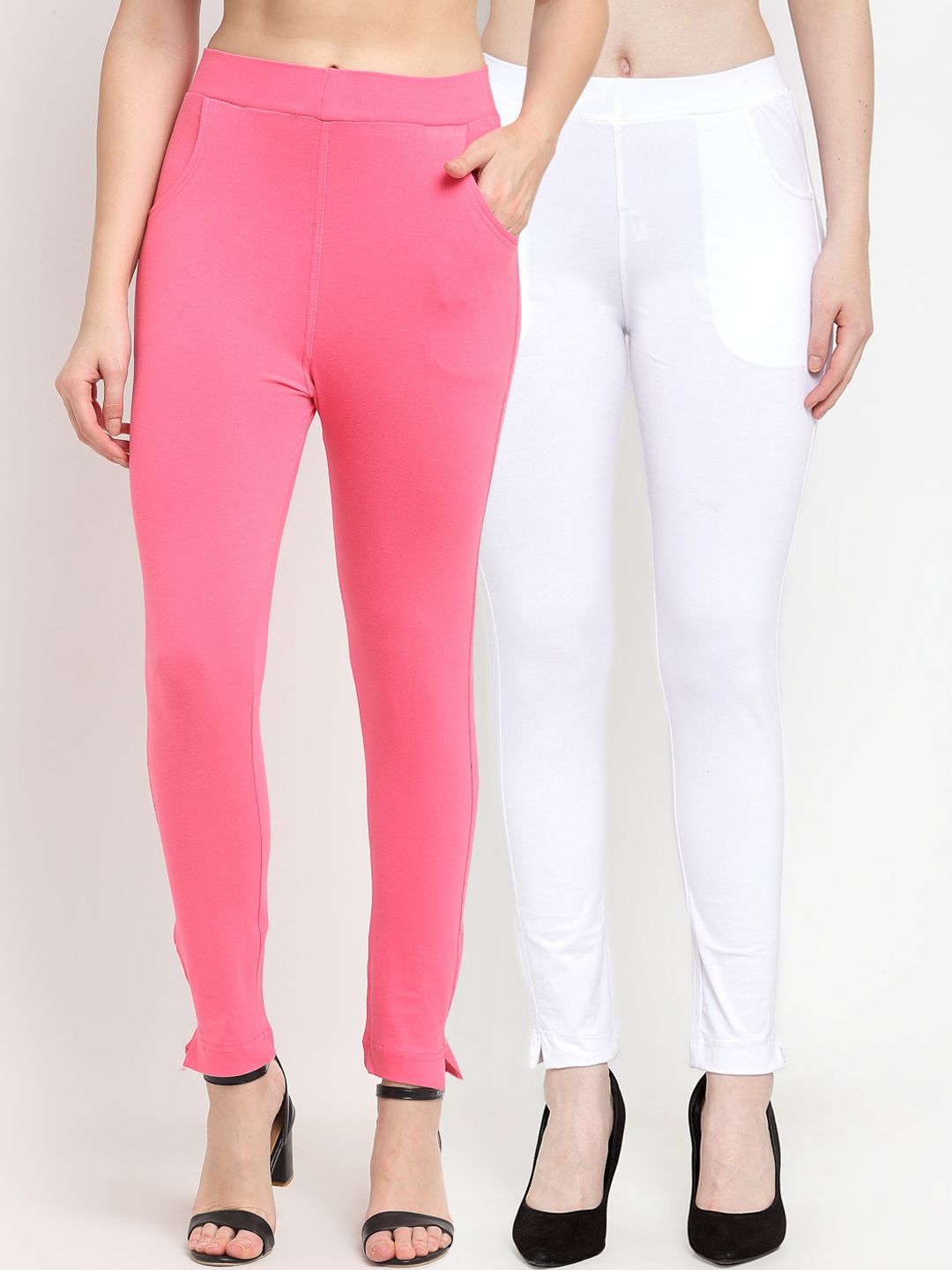 TAG 7 Women Pink & White Pack of 2 Leggings Price in India