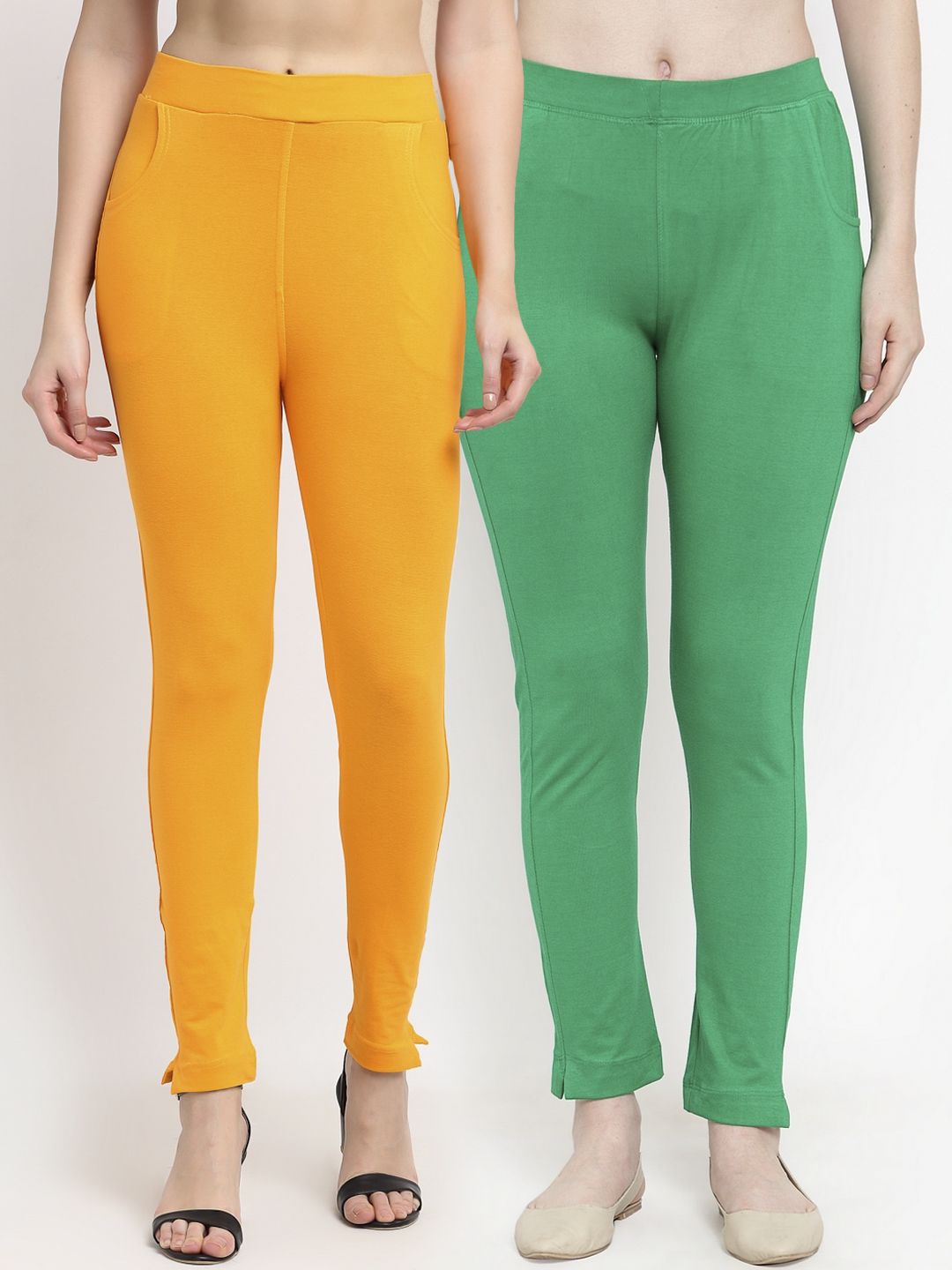 TAG 7 Women Yellow & Green Pack of 2 Leggings Price in India