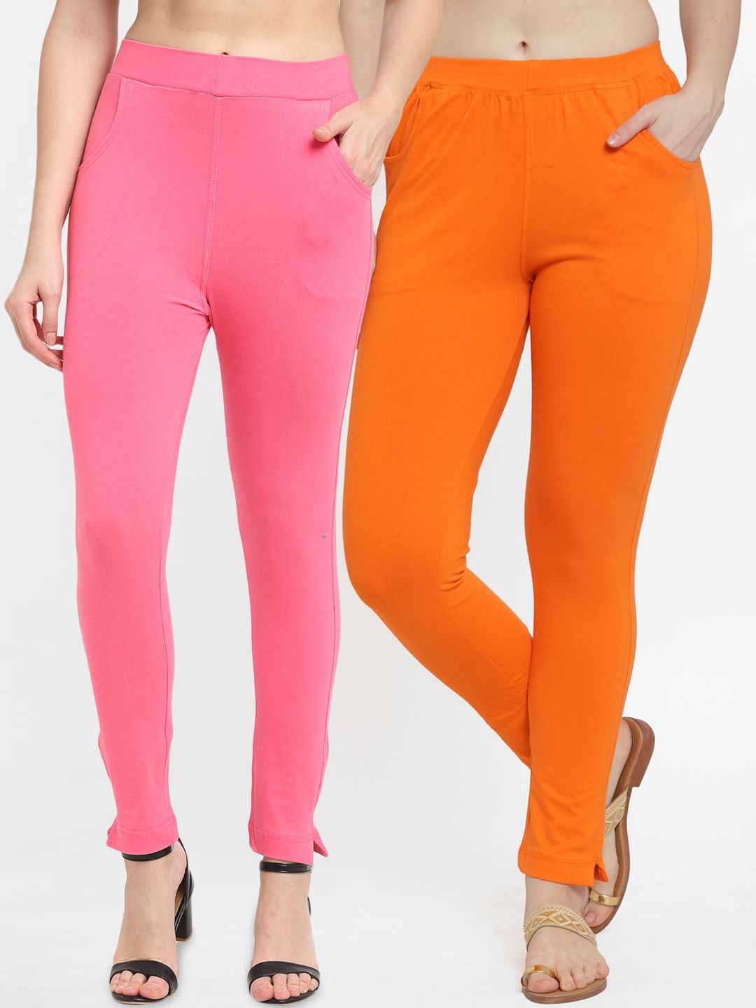 TAG 7 Women Pink & Orange Pack of 2 Leggings Price in India