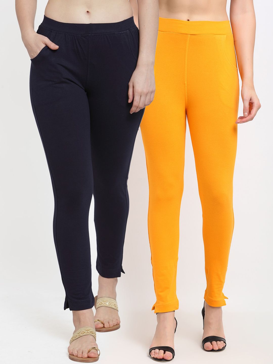 TAG 7 Women Yellow & Navy Blue Pack of 2 Leggings Price in India