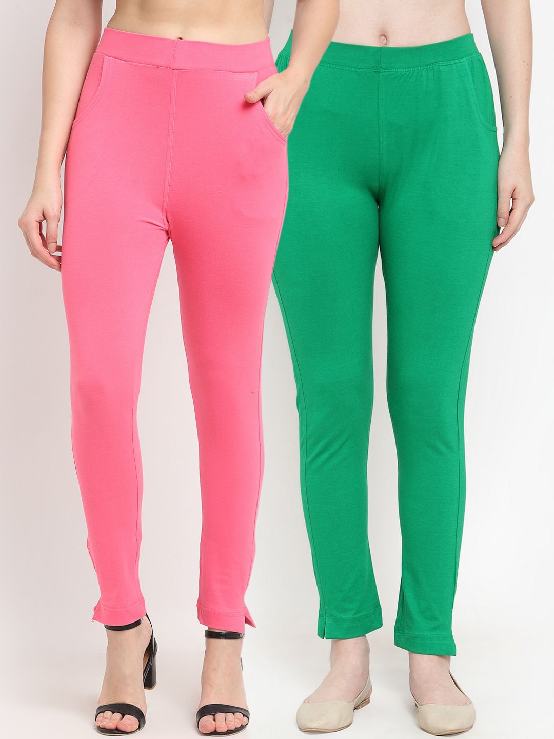 TAG 7 Women Pink & Green Pack of 2 Leggings Price in India