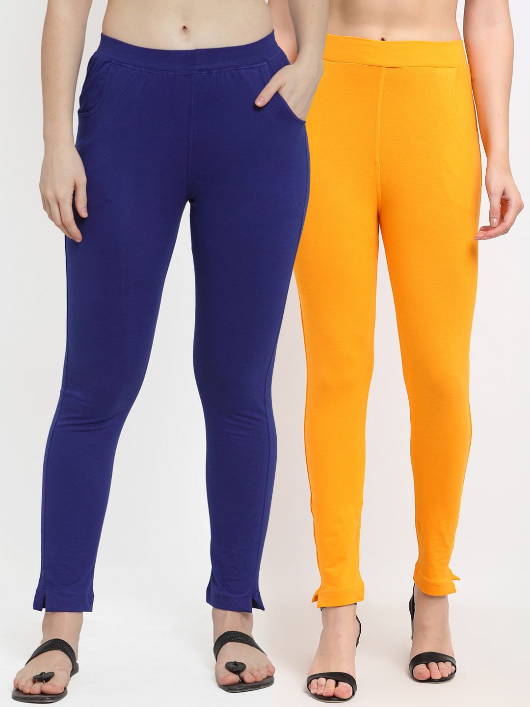 TAG 7 Women Yellow & Blue Pack of 2 Leggings Price in India