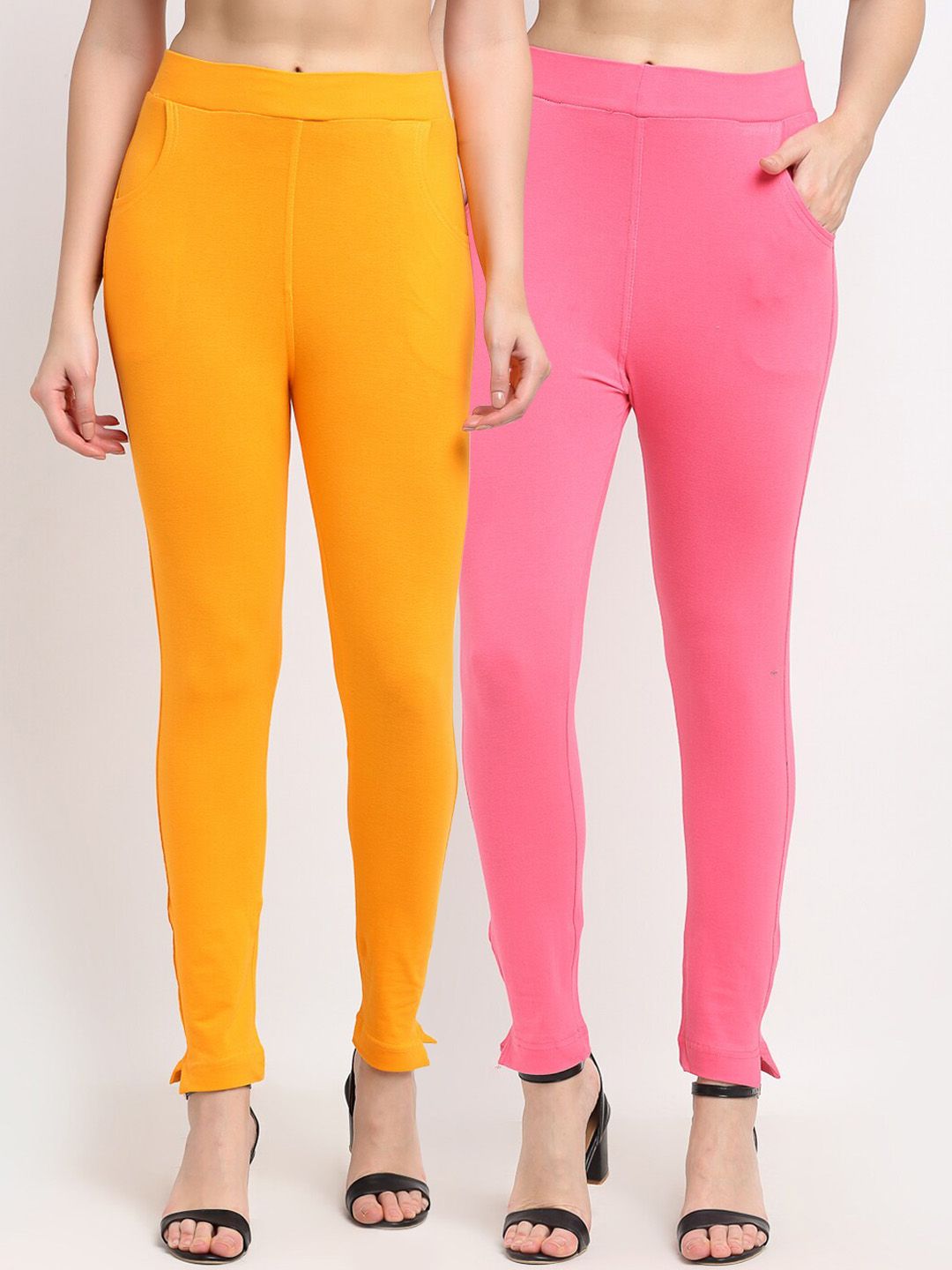 TAG 7 Women Yellow & Pink Pack of 2 Leggings Price in India