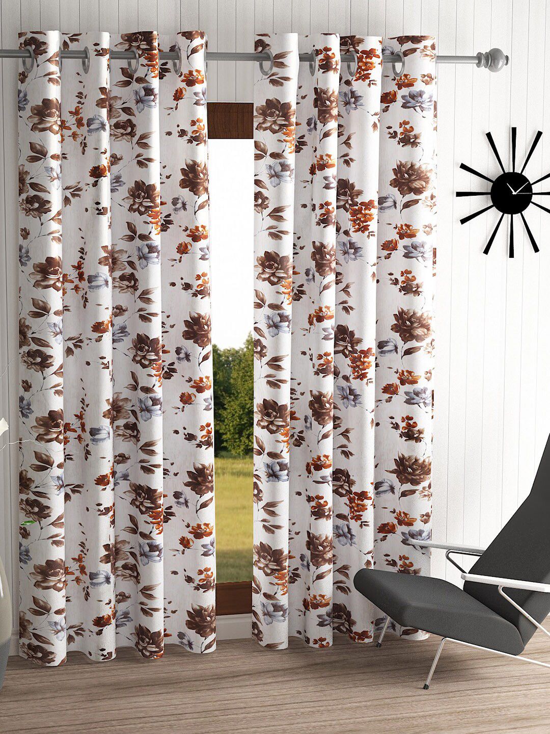 Home Sizzler Off White & Brown Set of 2 Floral Door Curtain Price in India