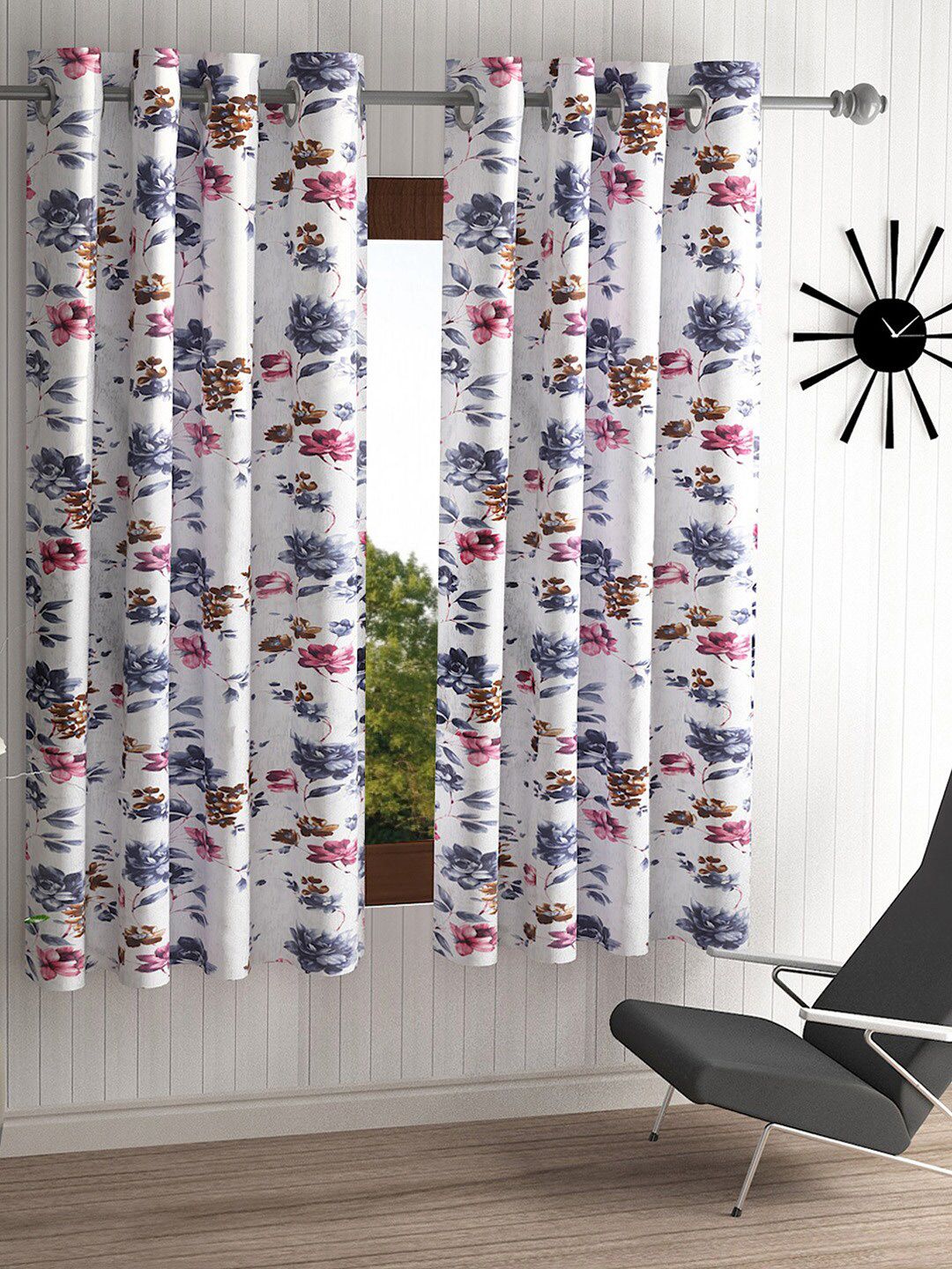Home Sizzler Off White & Grey Set of 2 Floral Window Curtain Price in India