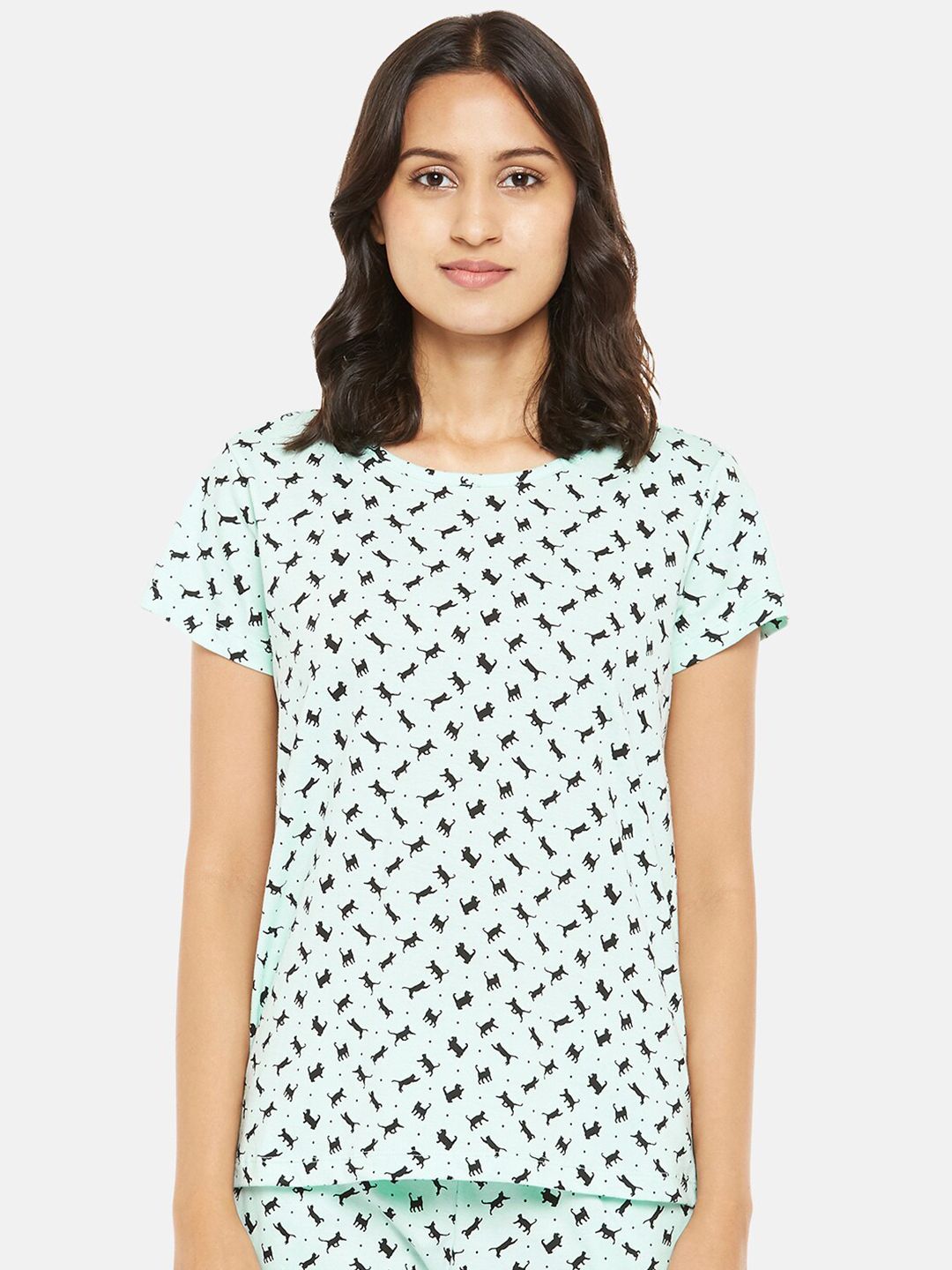 Dreamz by Pantaloons Blue & Black Printed Regular Lounge tshirt Price in India