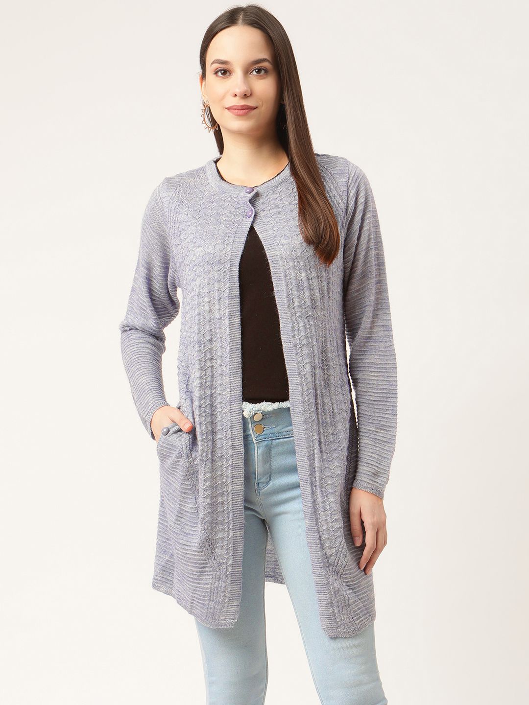 Duke Women Blue Longline Front-Open Sweater Price in India