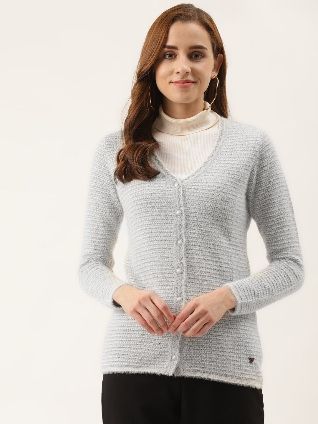 Duke Women Grey Striped Cardigan Price in India