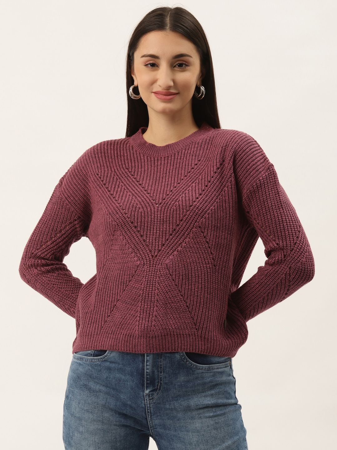 Duke Women Burgundy Self Design Wool Pullover Price in India