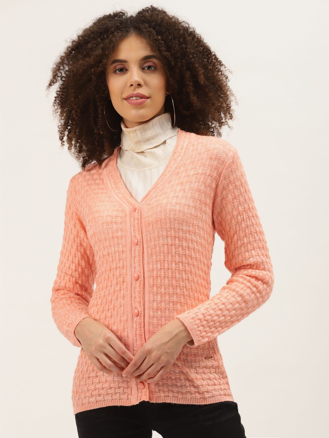 Duke Women Peach Coloured Basket Weave Cardigan Price in India