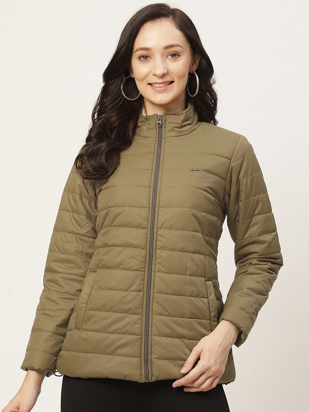 Duke Women Olive Green Solid Padded Jacket Price in India