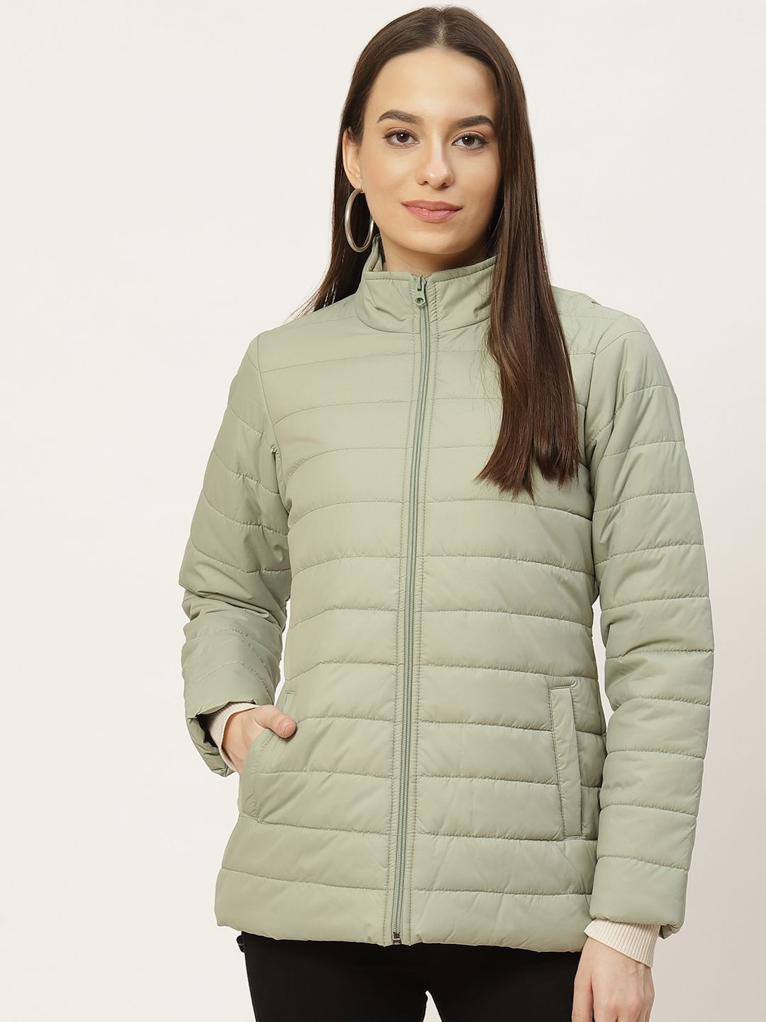 Duke Women Green Solid Padded Jacket Price in India