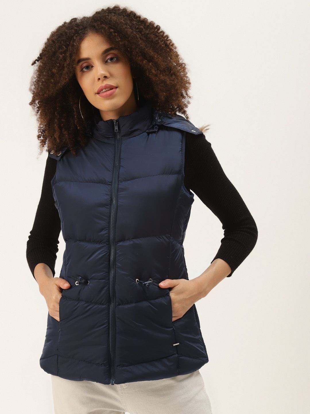 Duke Women Navy Blue Solid Parka Jacket Price in India