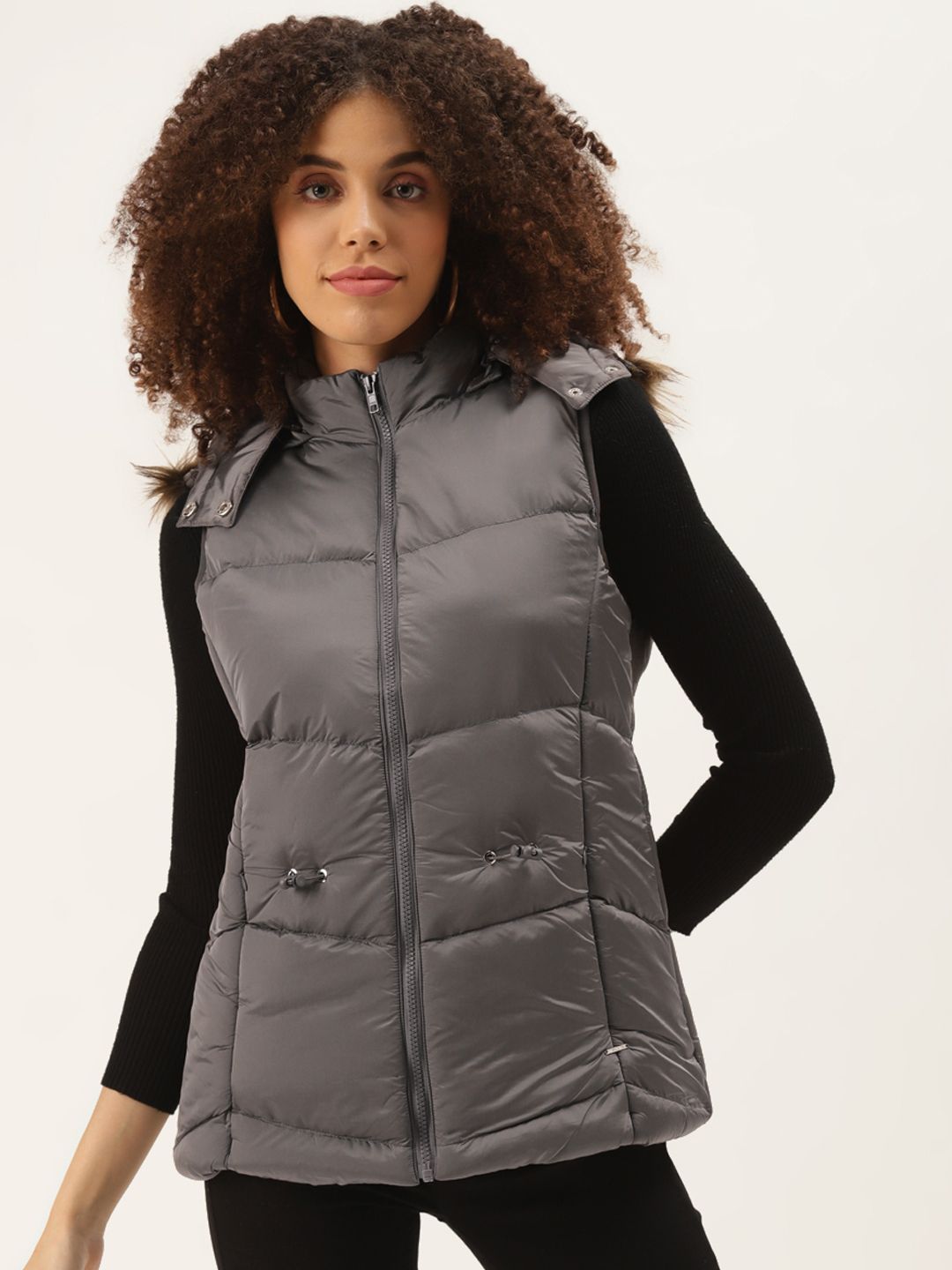 Duke Women Charcoal Grey Solid Hooded Parka Jacket Price in India