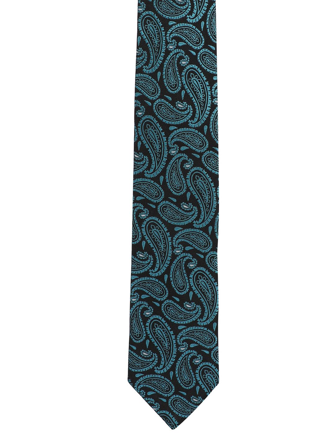 Alvaro Castagnino Men Black & Turquoise Blue Woven Design Broad Tie