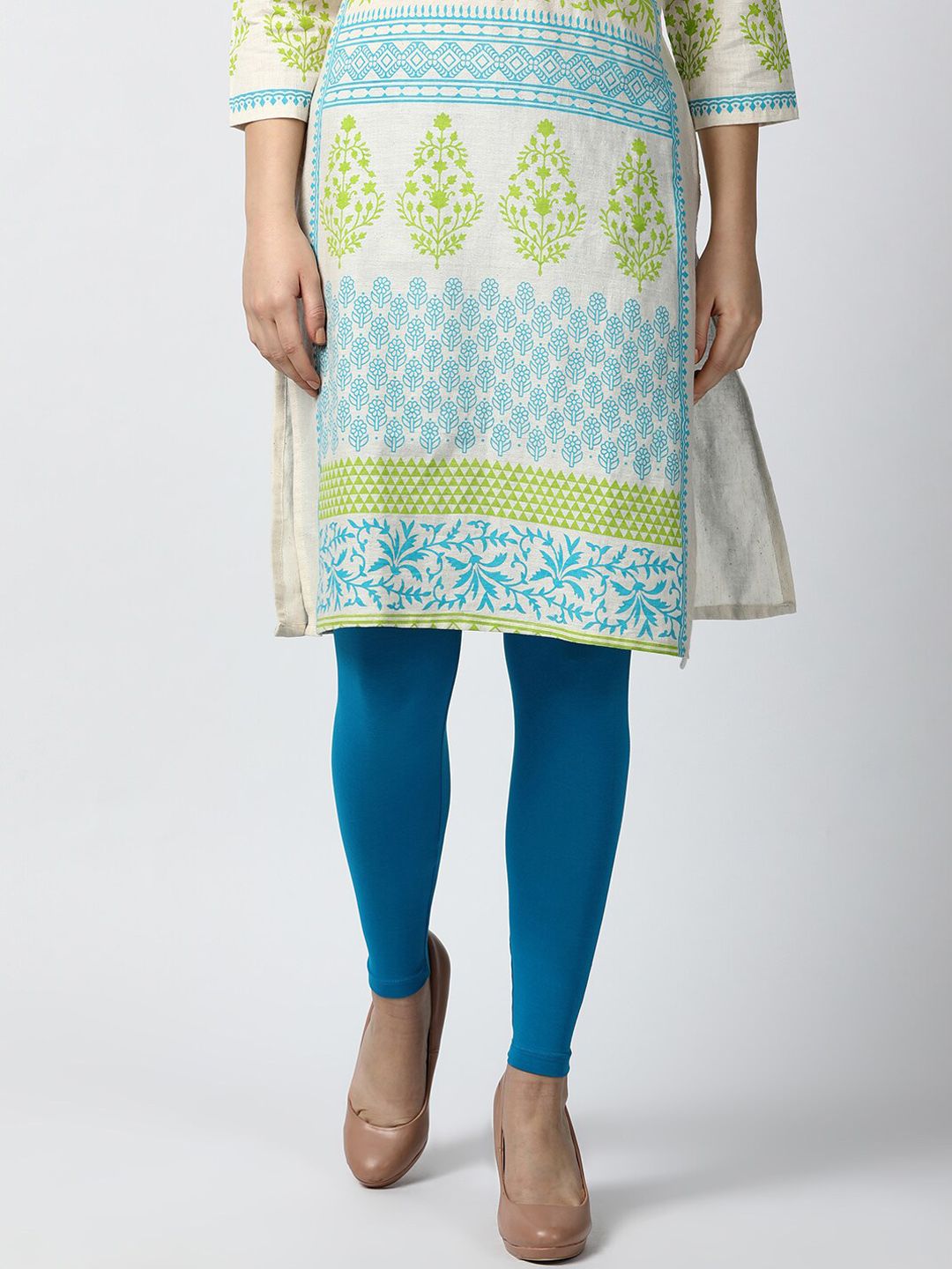 GOLDSTROMS Women Turquoise Blue Solid Ankle-Length Leggings Price in India
