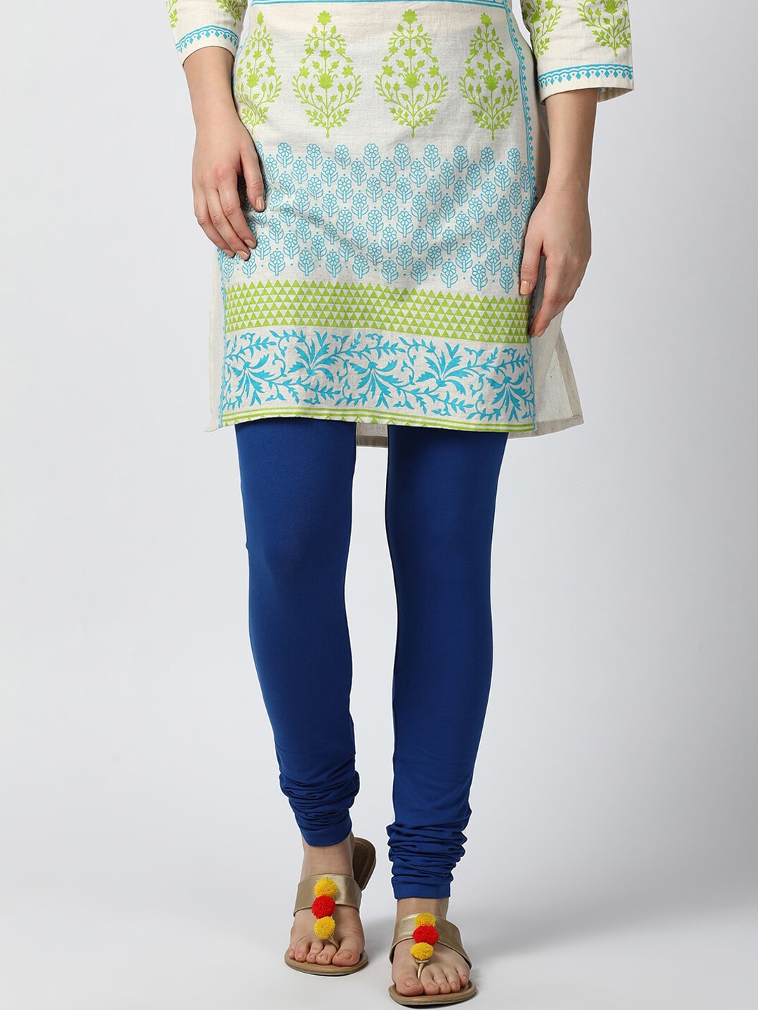 GOLDSTROMS Women Blue Solid Cotton Churidar-Length Leggings Price in India