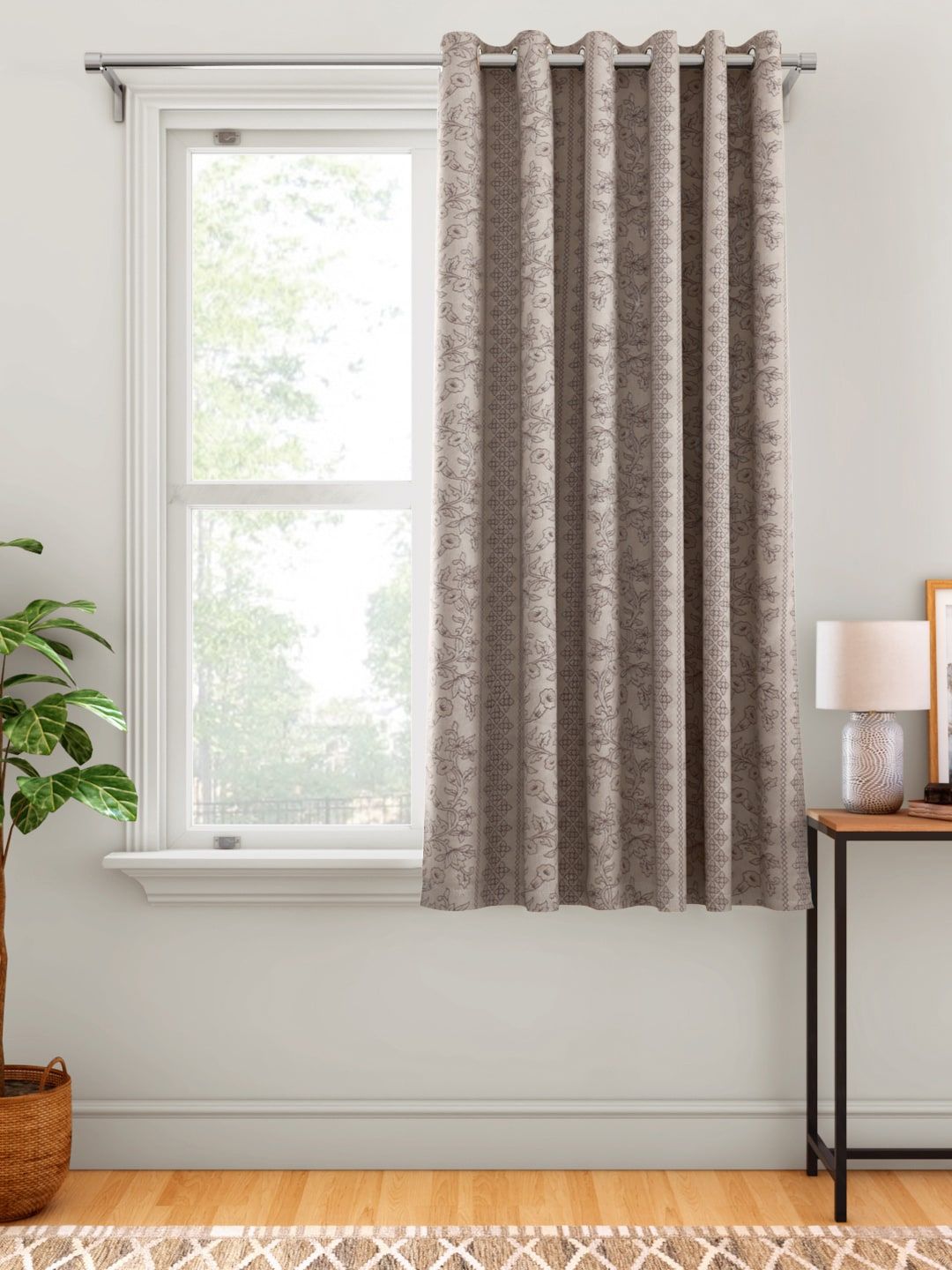 Aura Grey Single Floral Window Curtain Price in India