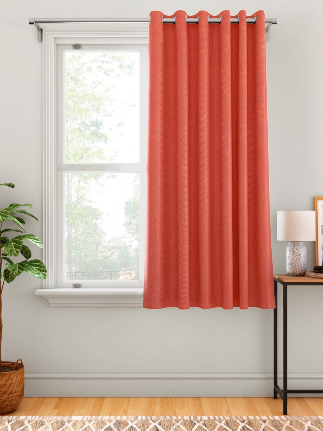Aura Peach-Coloured Threadwork Single Window Curtain Price in India