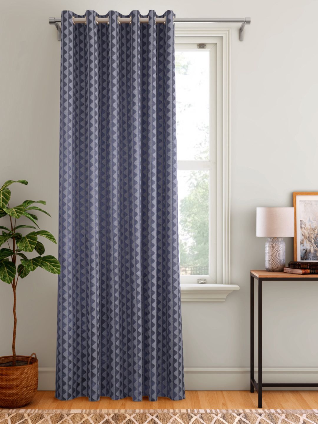 Aura Blue & Grey Abstract Print Single Door Curtain Price in India